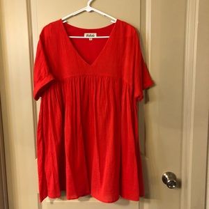 Red flowy short sleeve dress